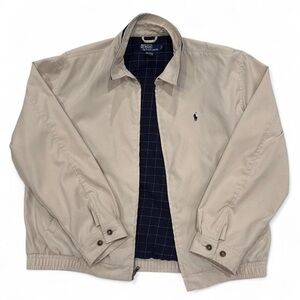 Vintage POLO Ralph Lauren Designer Full Zip Jacket Men's Large Beige Tan Lined